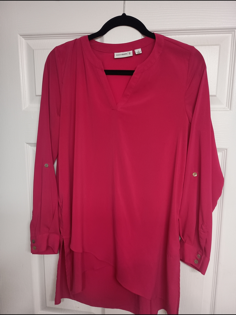 Susan Graver Hot Pink V-Neck Roll-Tab Tunic